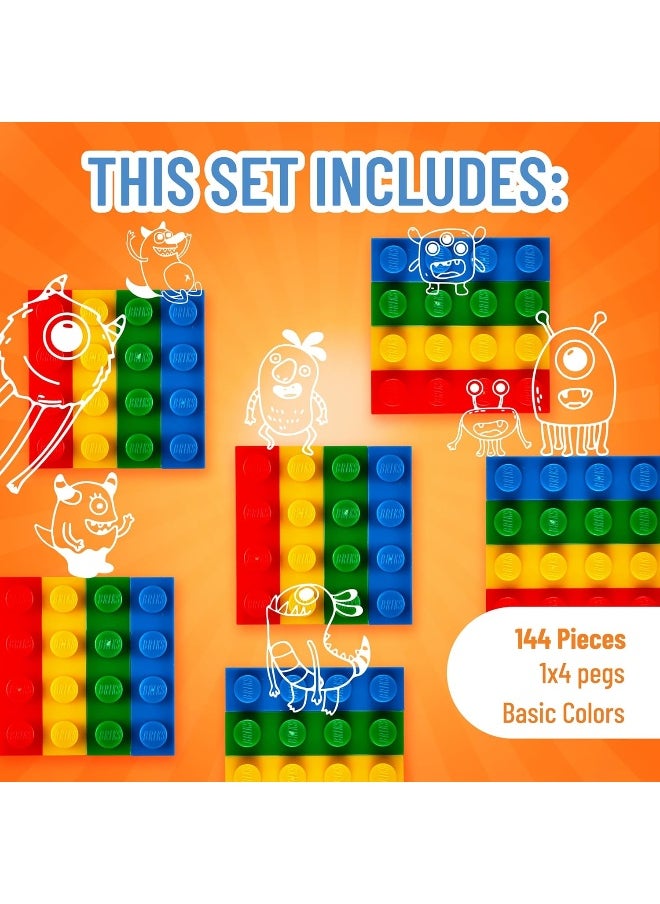 Strictly Briks Classic Bricks Starter Kit, Blue, Green, Red, and Yellow, 144 Pieces, 1x4 Inches, Building Creative Play Set for Ages 3 and Up, 100% Compatible with All Major Brick Brands