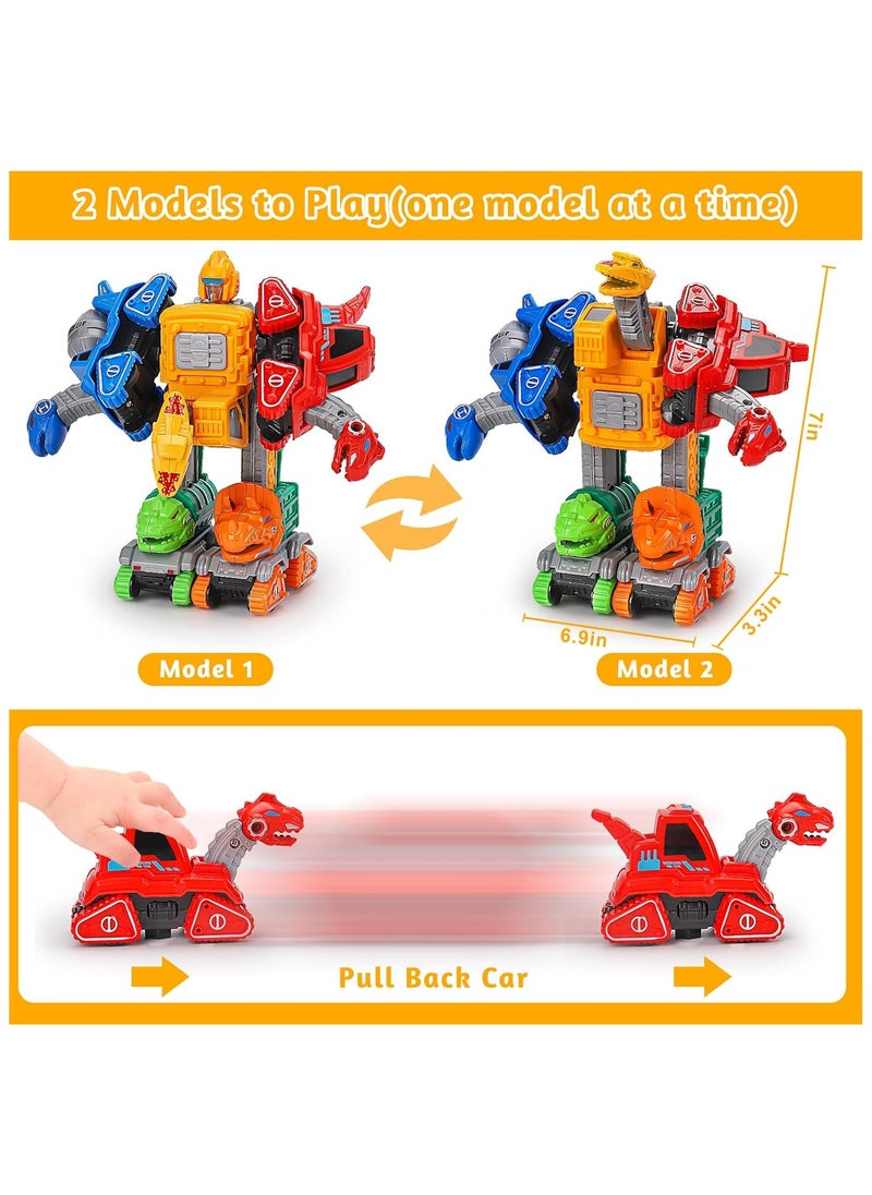 Transforming Toys for 3+ Year Old Boys,5 in 1 Dinosaur Transform Action Figures Robot Toys Take Apart Car Toy Trucks Construction Vehicle Excavator Toys Birthday Gift for Boys 3 4 5 6 Years Old