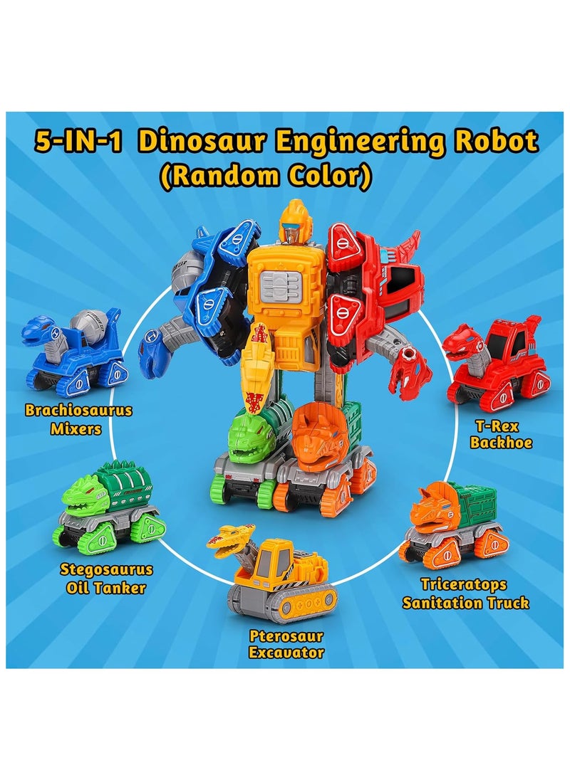 Transforming Toys for 3+ Year Old Boys,5 in 1 Dinosaur Transform Action Figures Robot Toys Take Apart Car Toy Trucks Construction Vehicle Excavator Toys Birthday Gift for Boys 3 4 5 6 Years Old