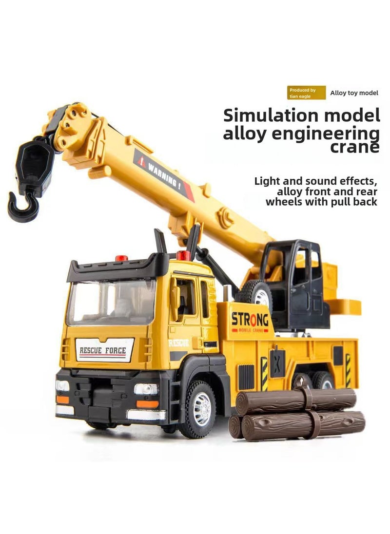 Alloy Engineering Vehicle Toy Model Crane Excavator Sound Light Inertia for Kids Skyhawk Alloy Crane