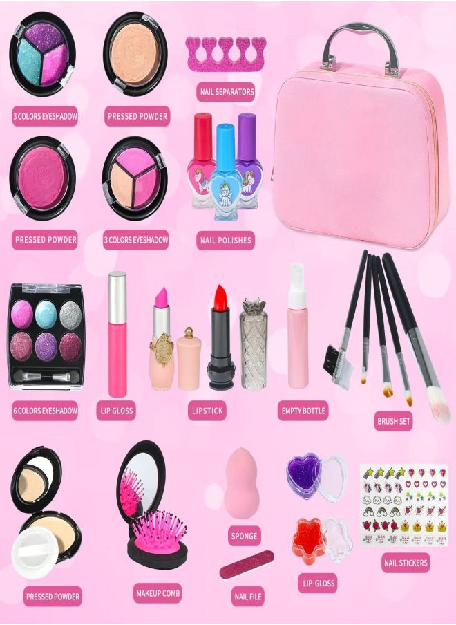 Kids Makeup Kit for Girls, 31 Pcs Washable Real Makeup Set, Little Girl Unicorns Theme Make Up for Princess Toddler