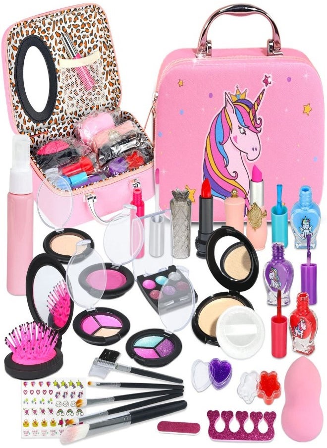 Kids Makeup Kit for Girls, 31 Pcs Washable Real Makeup Set, Little Girl Unicorns Theme Make Up for Princess Toddler