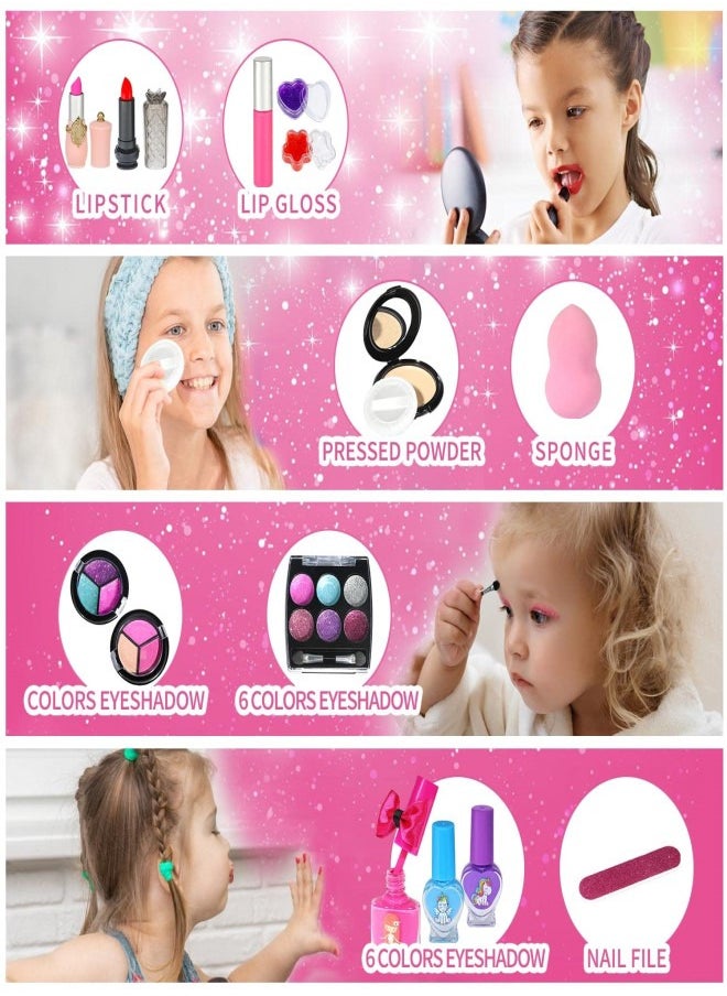 Kids Makeup Kit for Girls, 31 Pcs Washable Real Makeup Set, Little Girl Unicorns Theme Make Up for Princess Toddler