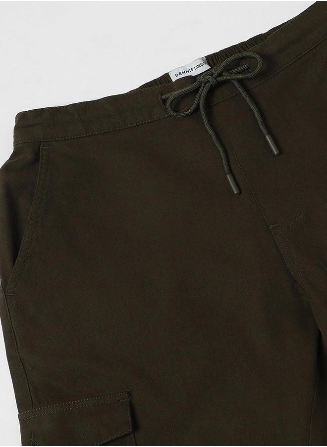 Dark Olive Tapered Fit Chinos for Men - Cotton Lycra, Full Length, Button & Zip, Mid Rise, Casual,