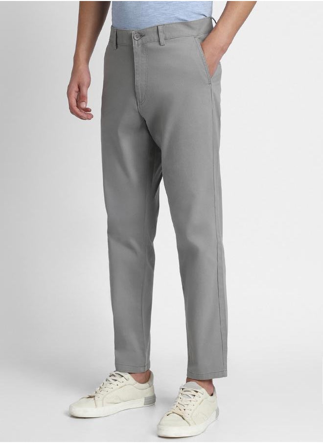 Mid Grey Chinos for Men, Straight Fit, Cotton Lycra