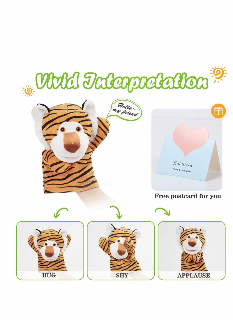 Hand Puppet Toys Plush Tiger Stuffed Hand Puppets Animals Soft Lovely Wildlife Toy Doll Funny Developing Intelligence Birthday for Kids Toddler Adults Babies