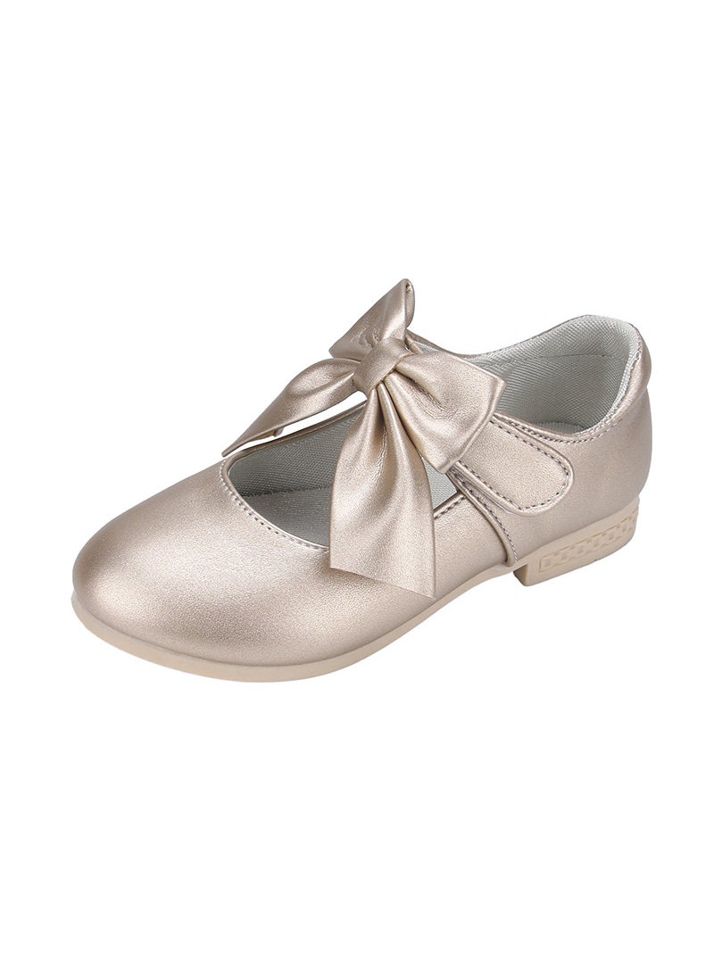 Girls Low-Cut Leather Shoes with Butterfly Bow Spring/Autumn 2024Gold Gold