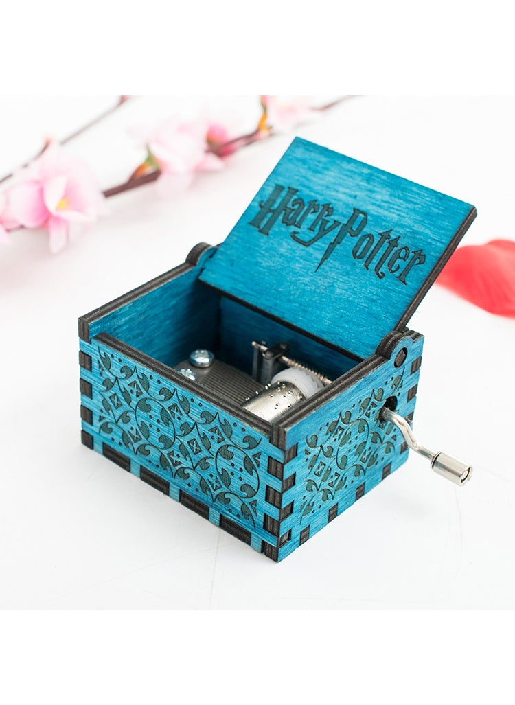 Harry Potter Hand-cranked Music Box Wholesale Stall Crafts Ornaments Gift Wooden Carved Painted Music Box blue harry potter