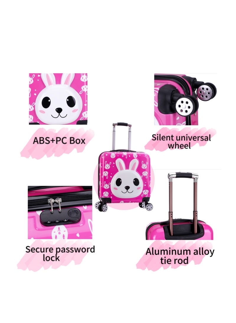 Kids Trolley Cartoon Luggage 20 inch Children Portable Rolling Suitcase Carry-On Travel Trolley Case for Boys and Girls(Rose Red Rabbit 20Inch)