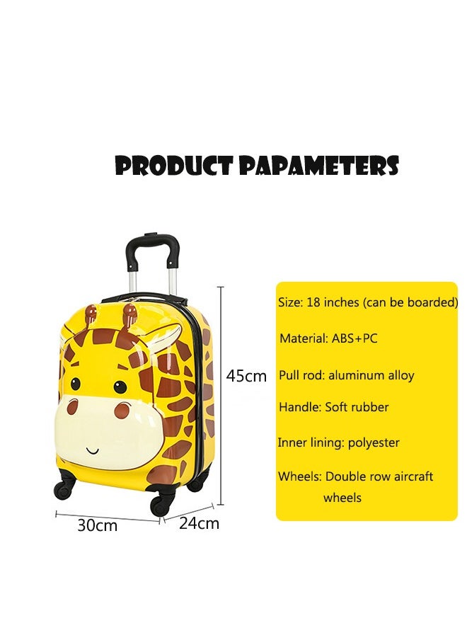 Children’s  Luggage Travel Suitcase Kids Carry On Luggage Hardshell Rolling Suitcase with Spinner Wheels for Boys and Girls Travel Luggage  (18Inch Cow Yellow )