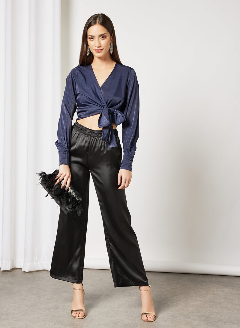 Satin Wrap Blouse Navy