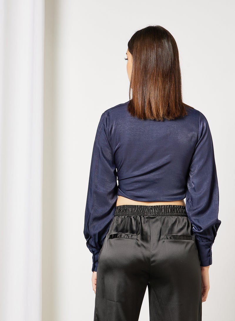 Satin Wrap Blouse Navy