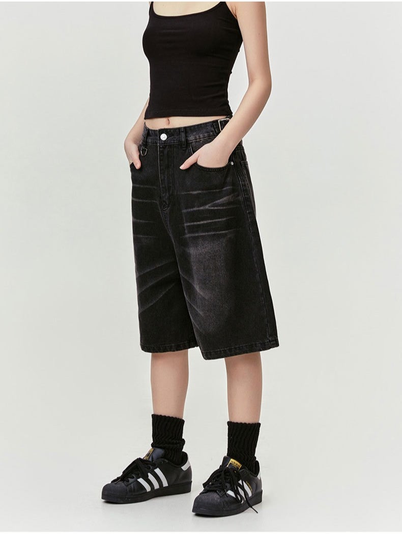 MADEEXTREME Vintage Washed Distressed Cropped Shorts