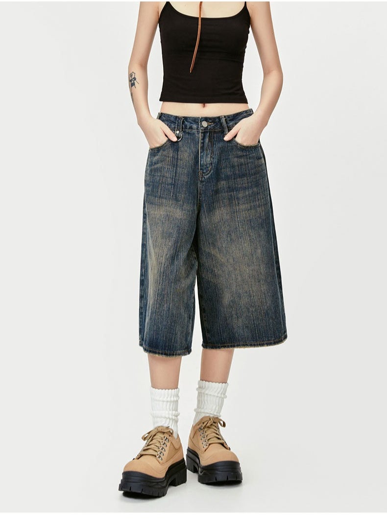 MADEEXTREME Vintage Washed Distressed Cropped Shorts