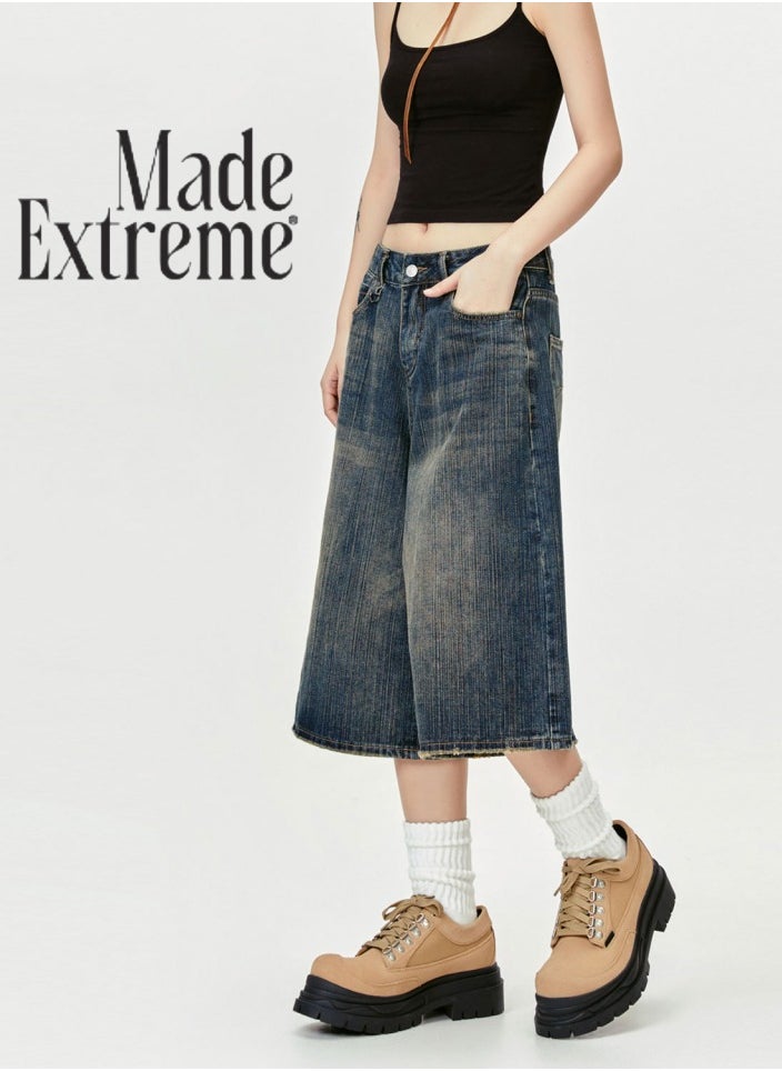 MADEEXTREME Vintage Washed Distressed Cropped Shorts