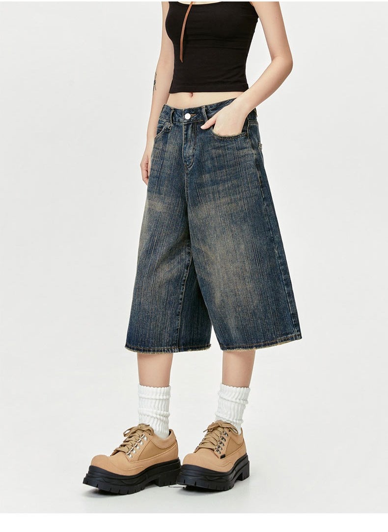 MADEEXTREME Vintage Washed Distressed Cropped Shorts