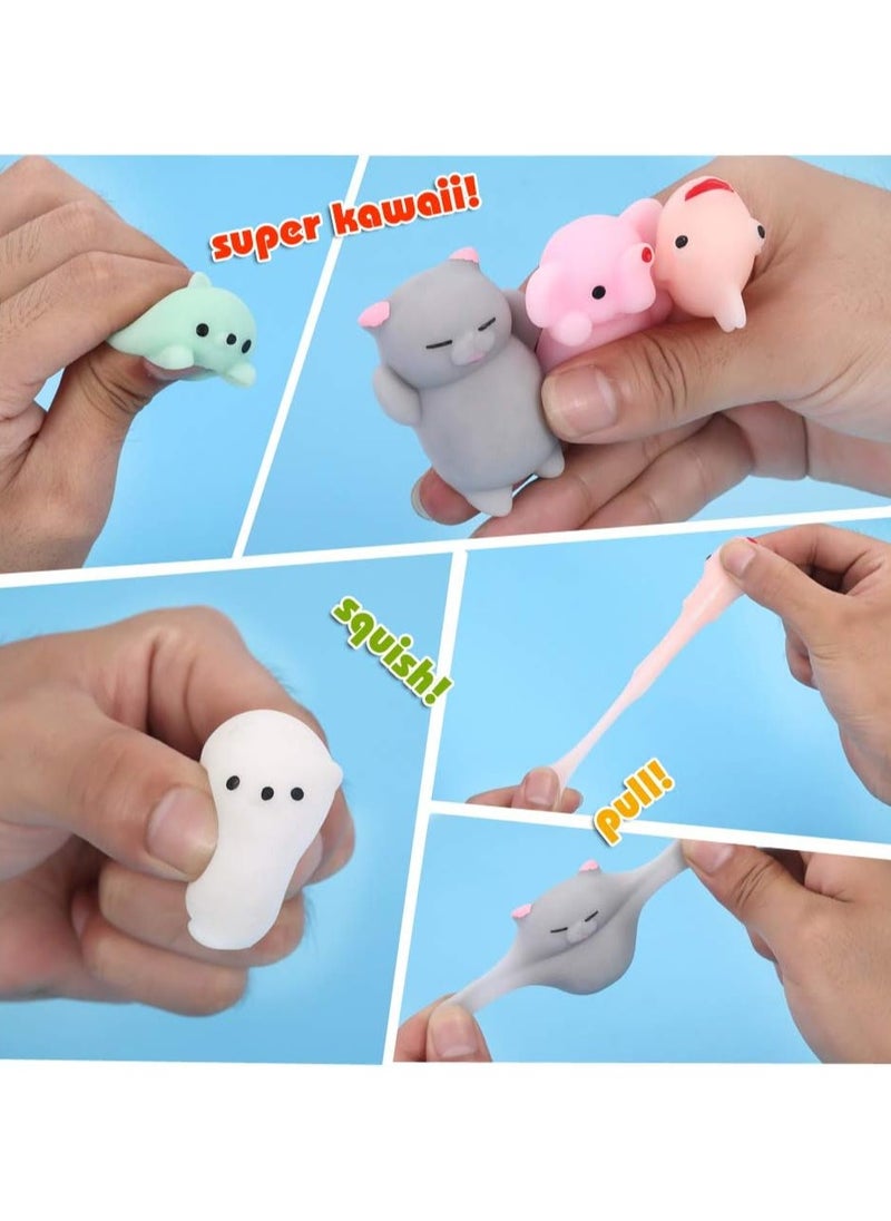 Squishy Toy 24pcs Party Favors for Kids Mochi Squishy Toy moji Kids Mini Kawaii squishies Mochi Stress Reliever Anxiety Toys with Storage Box