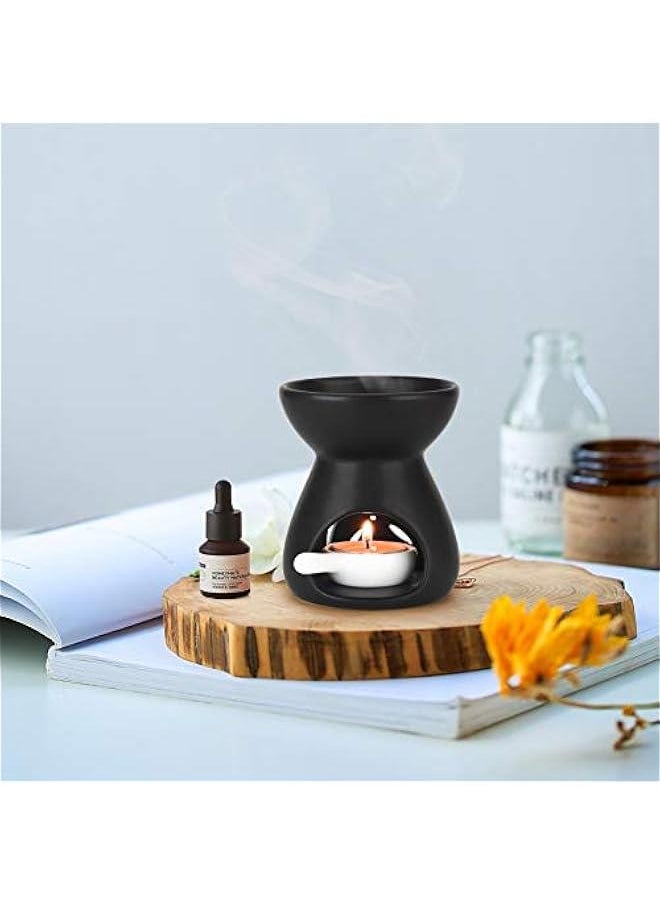 Essential Oil Burner Wax Melt Burners Set of 1, Aromatherapy Aroma Burner Ceramic Oil Diffuser Candle Tealight Holder Home Bedroom Decor Christmas Housewarming Gift, Black