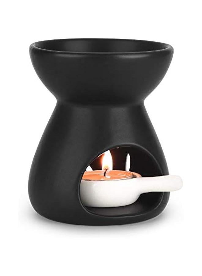 Essential Oil Burner Wax Melt Burners Set of 1, Aromatherapy Aroma Burner Ceramic Oil Diffuser Candle Tealight Holder Home Bedroom Decor Christmas Housewarming Gift, Black