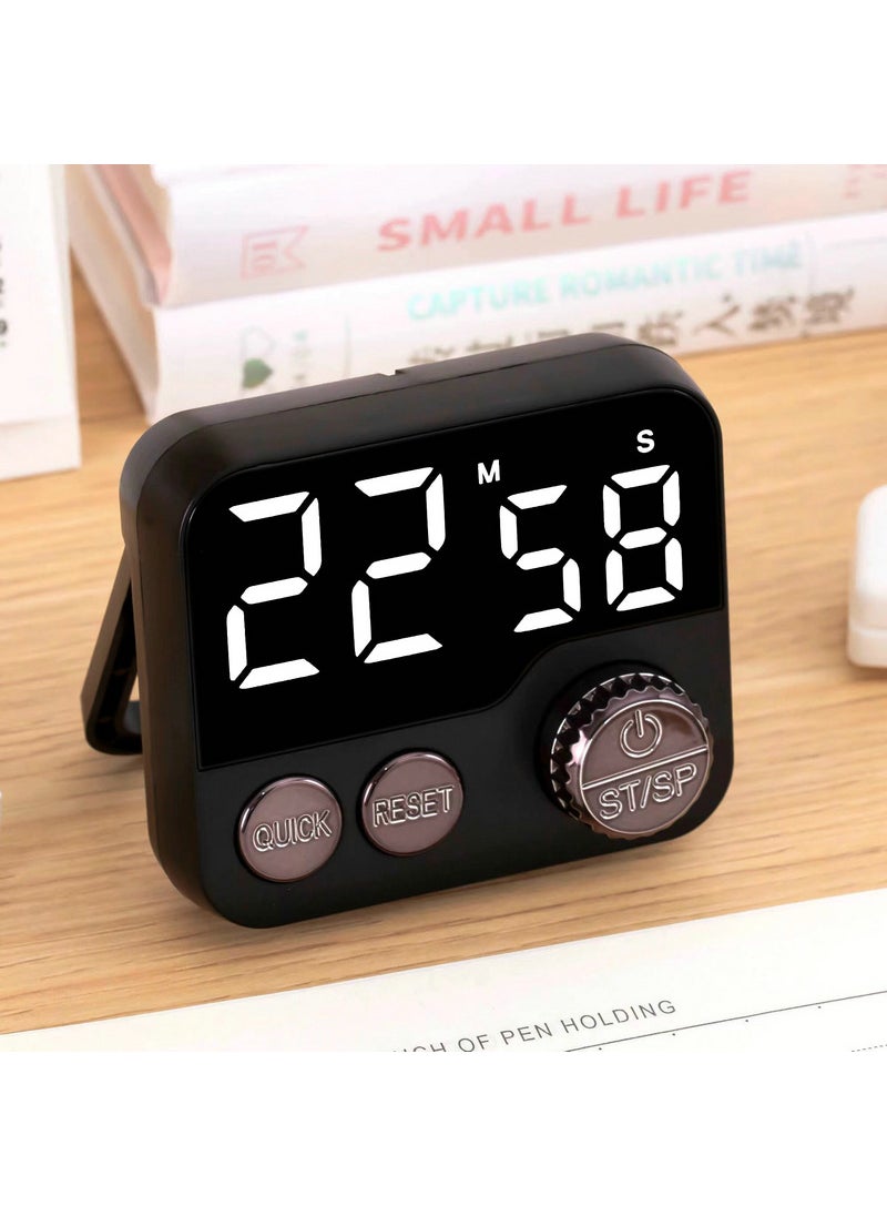 Magnetic LED Silent Timer for Kitchen black button rotation