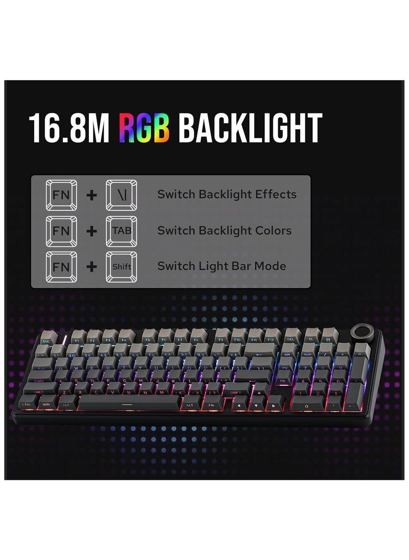 AULA F99 PRO 96% Mechanical Keyboard BT5.0/USB-C/2.4GHz Wireless Gaming Keyboard with Hot Swap Gasket Custom Keyboard 8000mAH Battery Knob for Win/Mac with RGB Backlight (Nimbus Switch V3 Black)