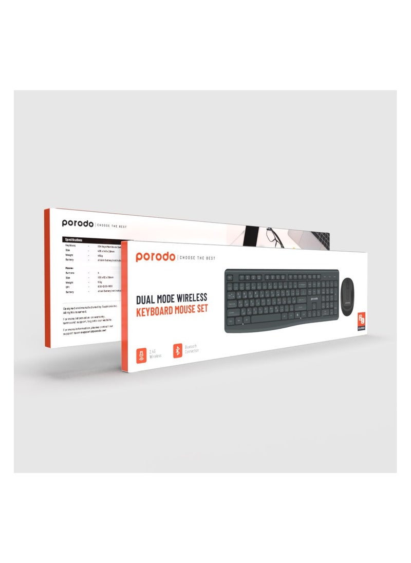 Porodo Dual Mode Wireless Keyboard Mouse Set