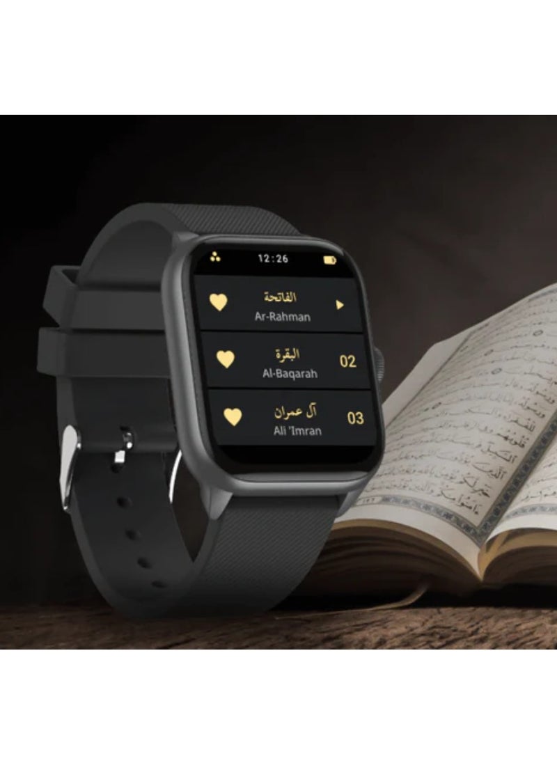 Quran Watch S2 Smartwatch For Unisex AMOLED Display Bluetooth Calling Watch IP67 Waterproof Fitness Watches Compatible With Android iOS Full Quran Recitation Prayer Reminder iQibla QWatch S2 Smart Watch Black