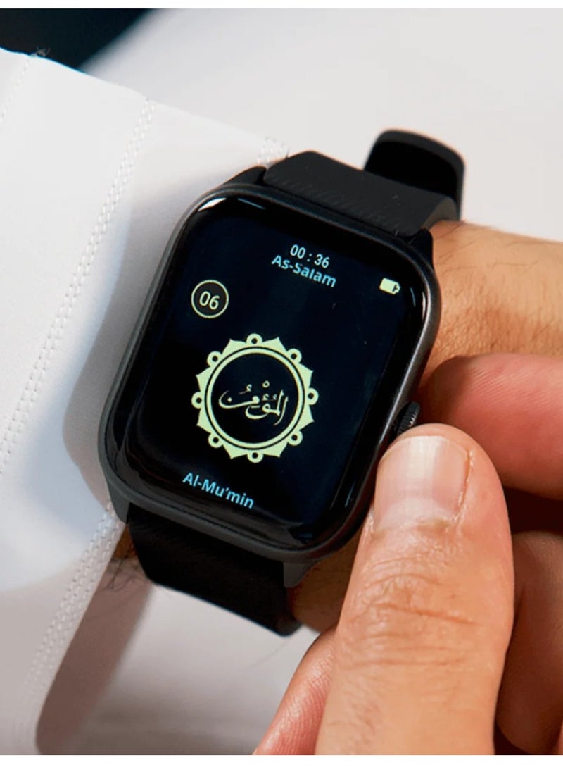 Quran Watch S2 Smartwatch For Unisex AMOLED Display Bluetooth Calling Watch IP67 Waterproof Fitness Watches Compatible With Android iOS Full Quran Recitation Prayer Reminder iQibla QWatch S2 Smart Watch Black