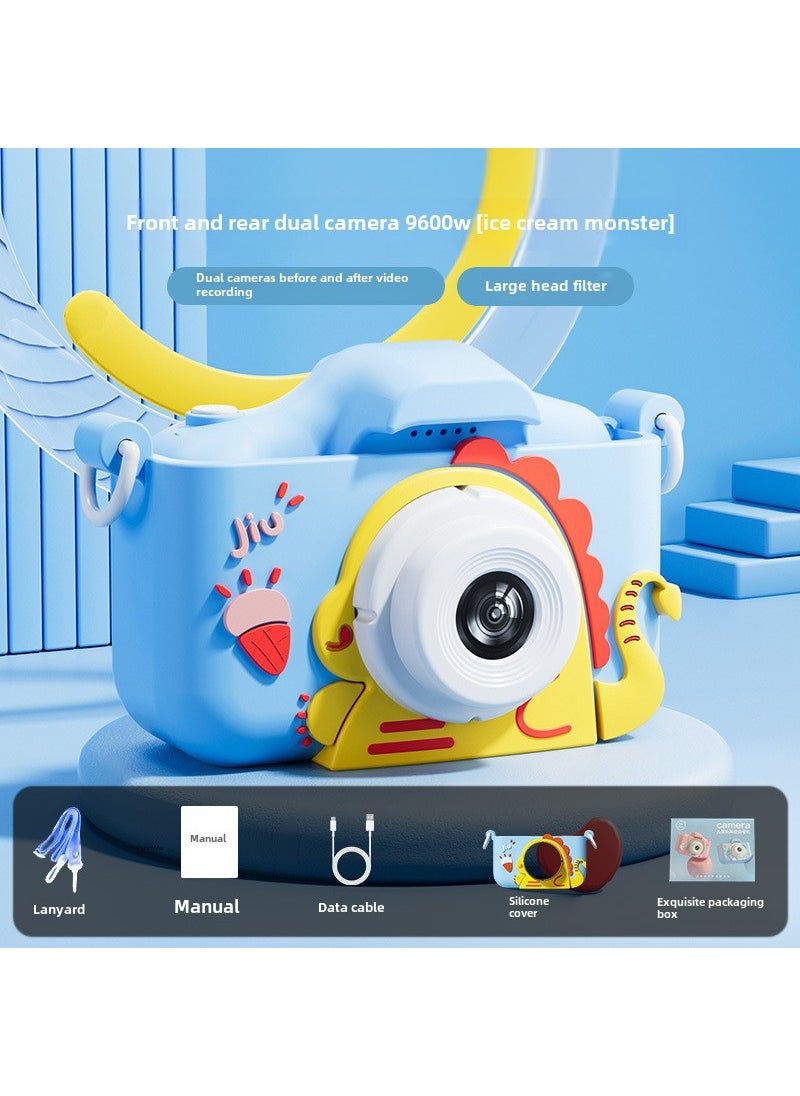 Kids Cartoon Digital Mini Camera HD Dual Lens Toy Gift Little Dinosaur Blue (without memory card)