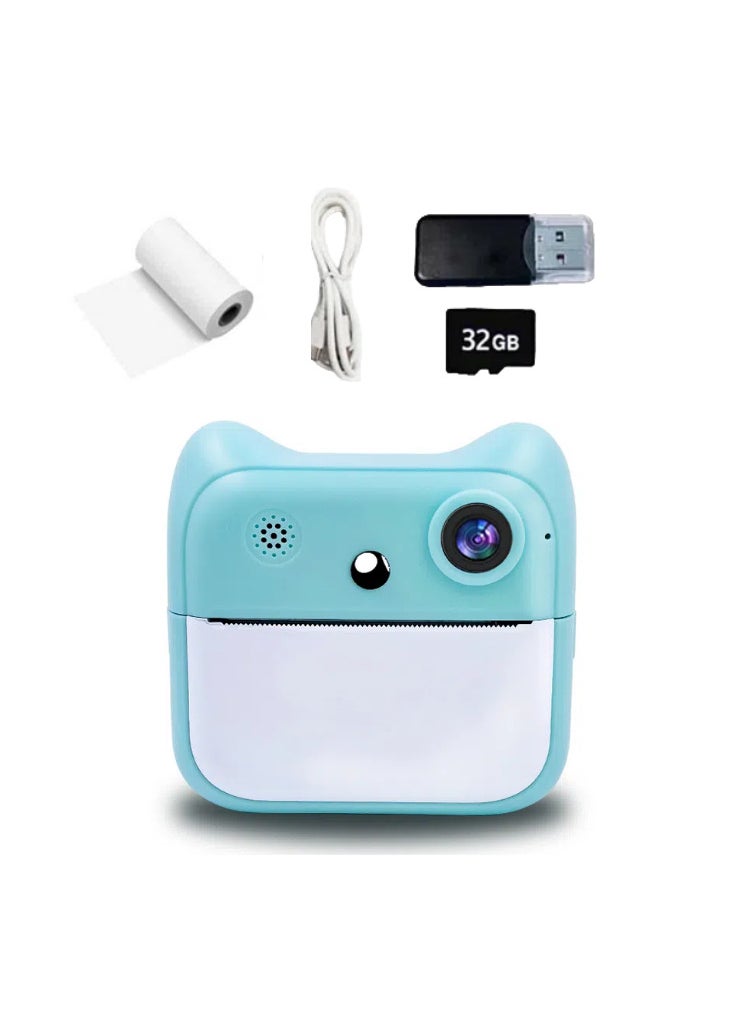 New A25 HD Mini Print Camera Instant Kids A25 Blue 32G High Speed Card Reader