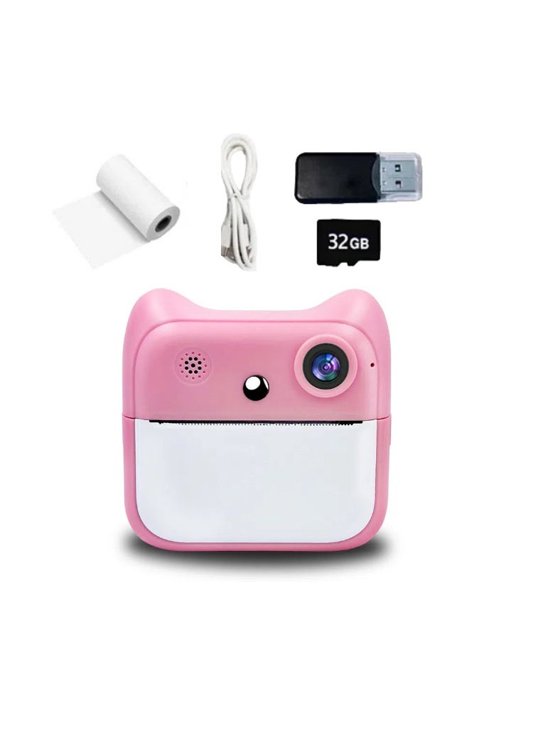 New A25 HD Mini Print Camera Instant Kids A25 pink 32G high-speed card reader