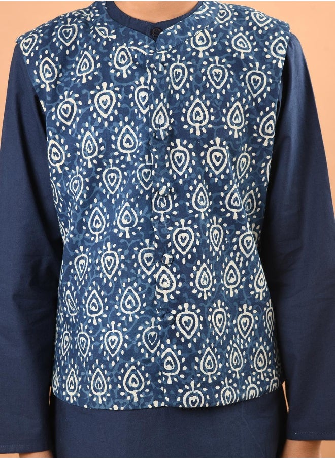 Printed Kurta Pajama Set with Nehru Jacket