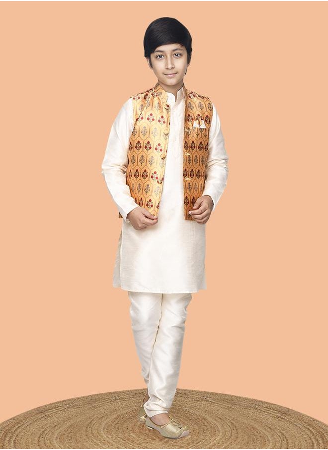 Solid Kurta Pyajama Set with Printed Nehru Jacket