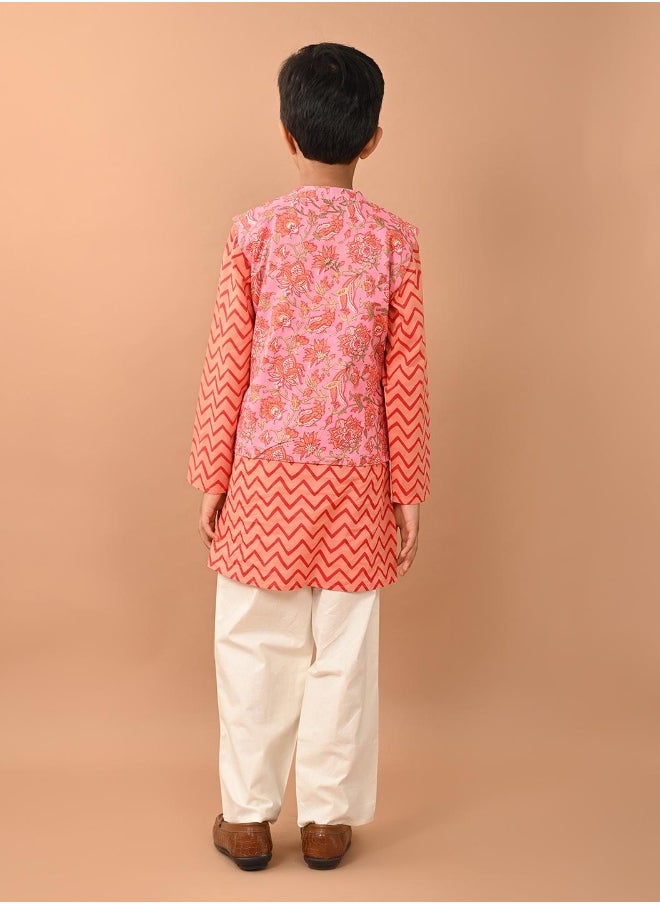 Printed Kurta Pajama Set with Nehru Jacket