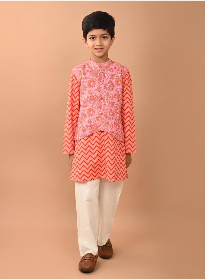 Printed Kurta Pajama Set with Nehru Jacket