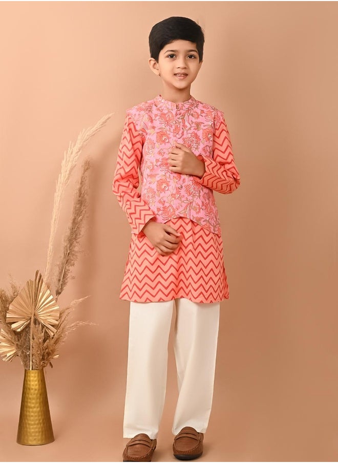 Printed Kurta Pajama Set with Nehru Jacket