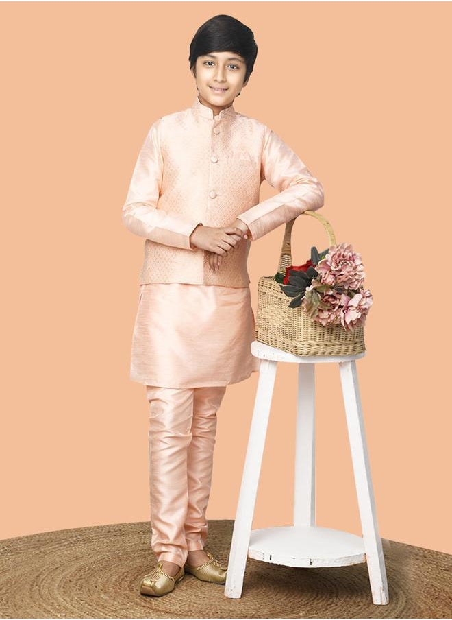 Kurta Pyjama Set with Embossed Nehru Jacket