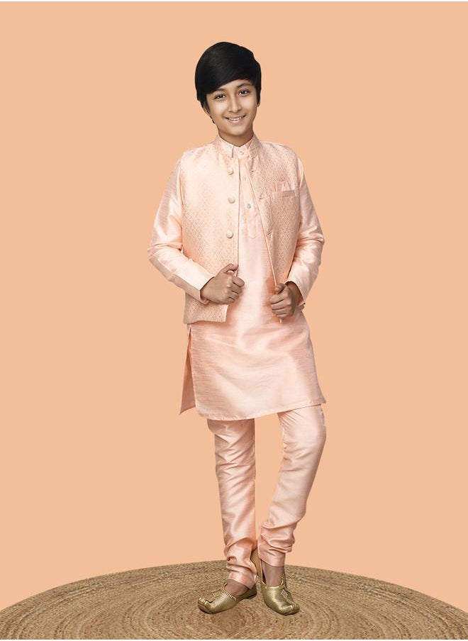 Kurta Pyjama Set with Embossed Nehru Jacket