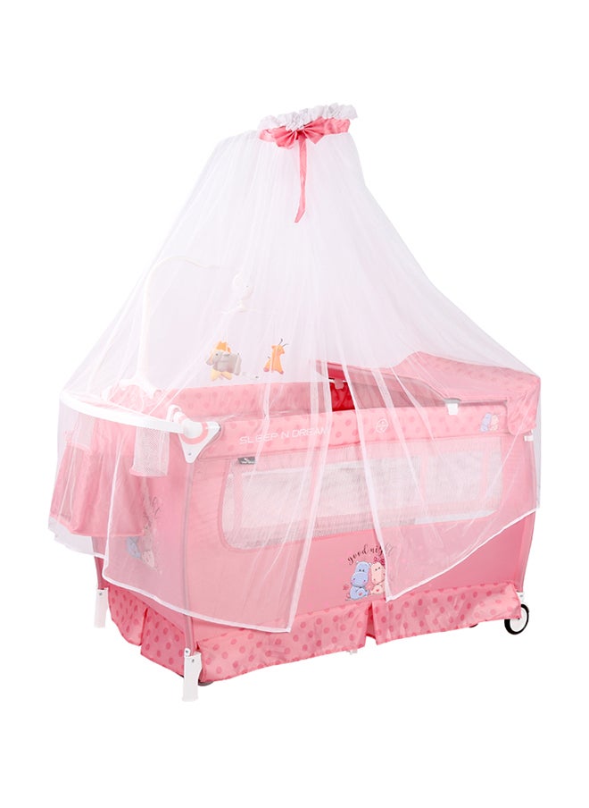 Cot Sleep'N'Dream Rocker With Baldachin, Hippo - Pink