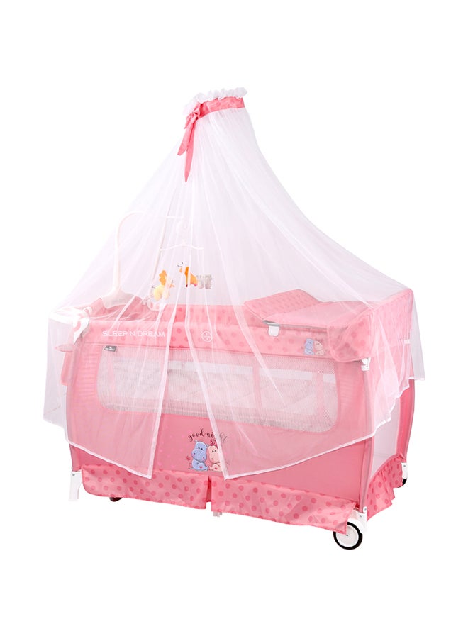 Cot Sleep'N'Dream Rocker With Baldachin, Hippo - Pink