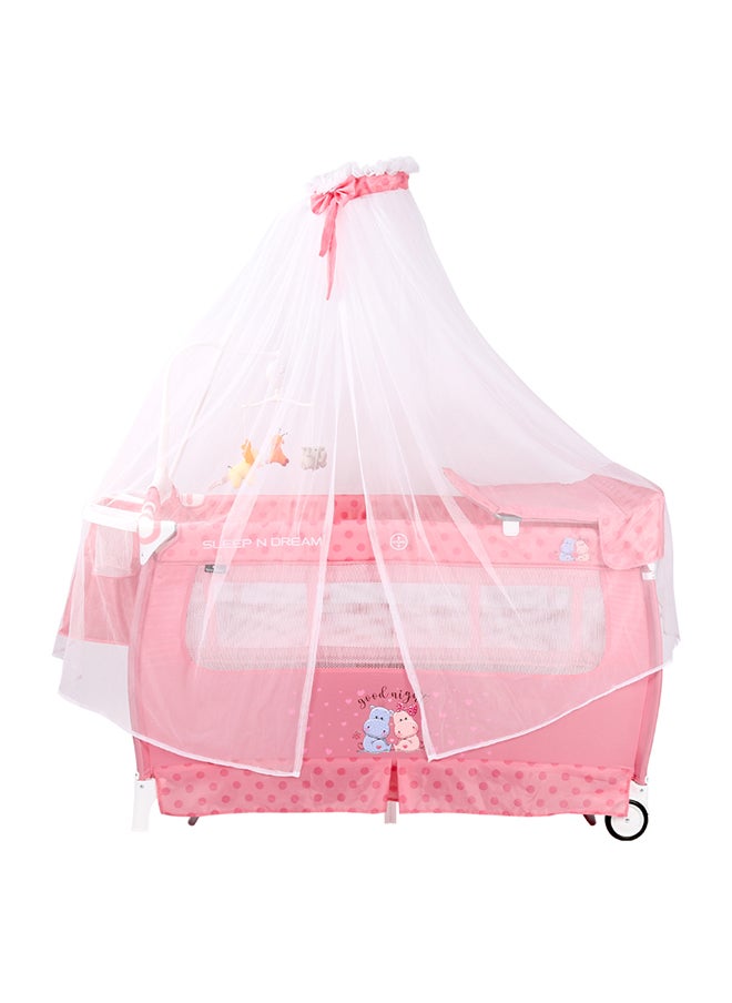 Cot Sleep'N'Dream Rocker With Baldachin, Hippo - Pink