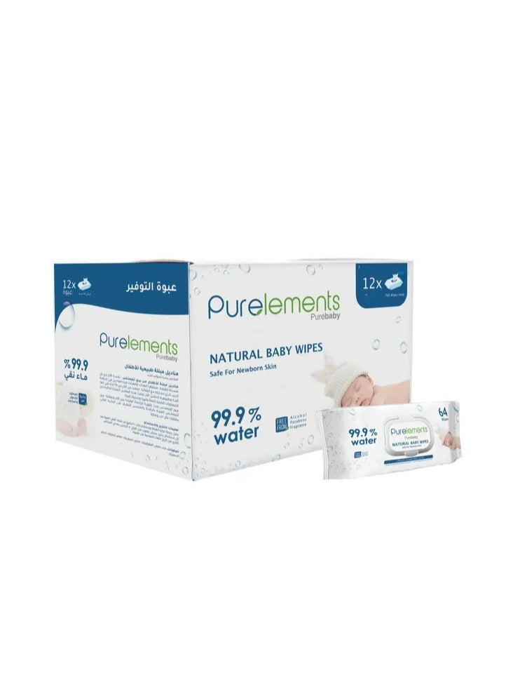 Purelements - Natural 99.9% Water Wipes - Pack of 12 - 768pcs