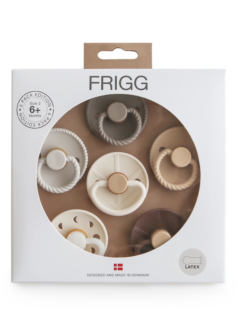 FRIGG Round Latex Baby Pacifier 6-18M 6-Pack Earhty Wonder - Size 2