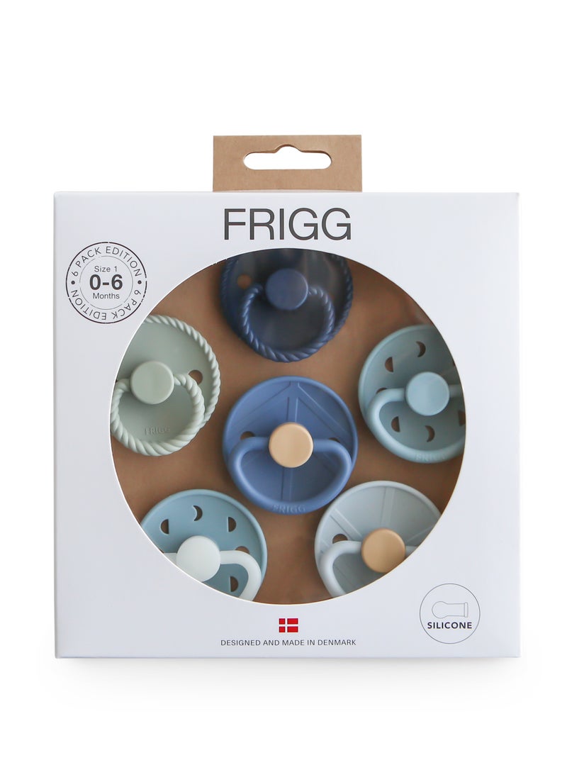 FRIGG Round Silicone Baby Pacifier 0-6M 6-Pack Endless Sea - Size 1