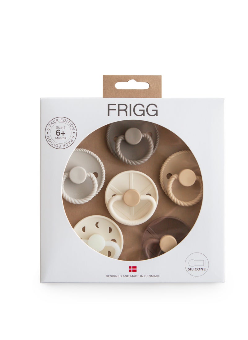 FRIGG Round Silicone Baby Pacifier 6-18M 6-Pack Earhty Wonder - Size 2