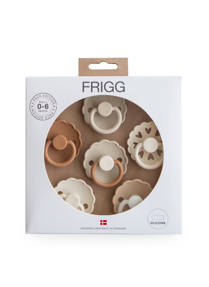 FRIGG Round Silicone Baby Pacifier 0-6M 6-Pack Cinnamon Charm - Size 1