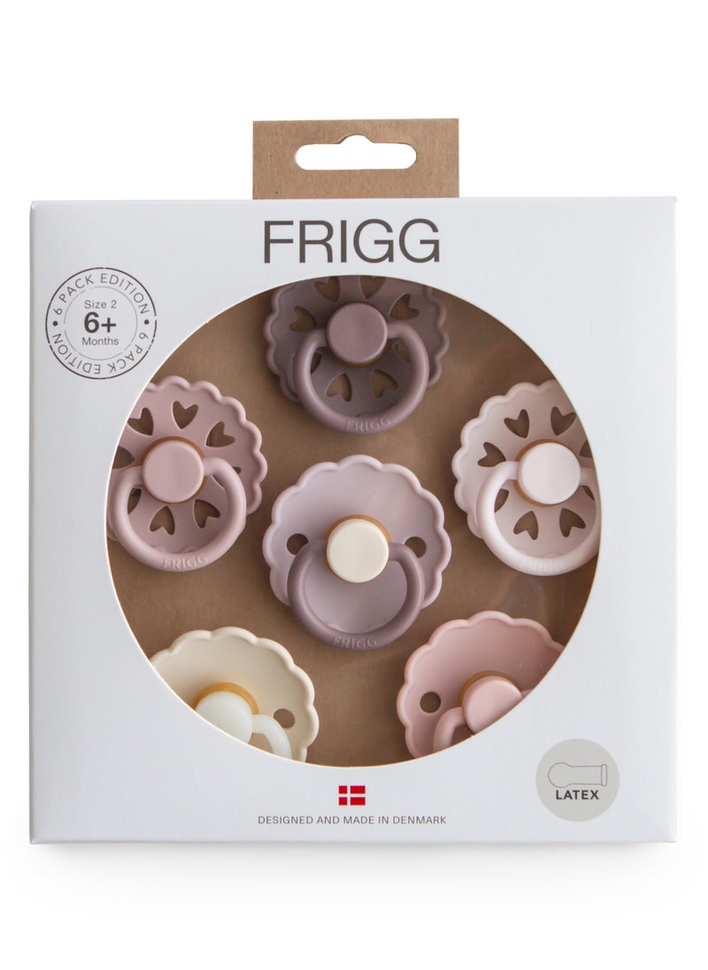 FRIGG Round Latex Baby Pacifier 6-18M 6-Pack Blooming Love - Size 2