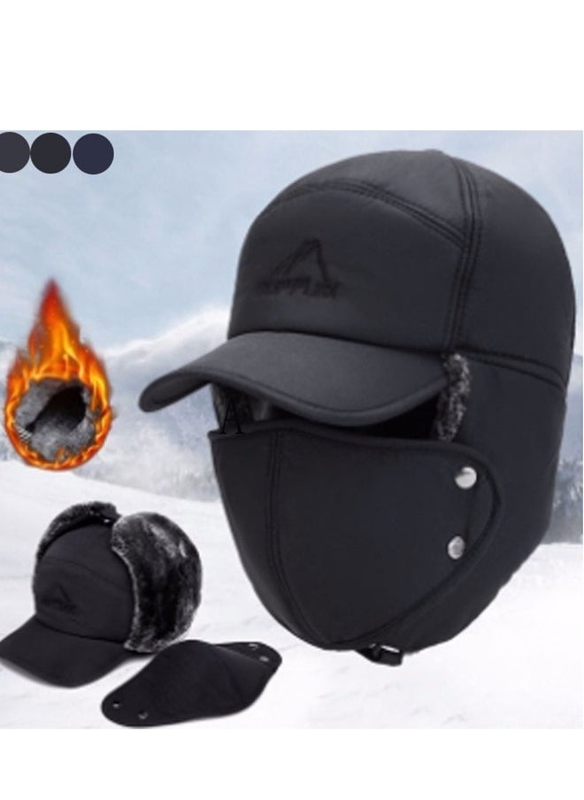 Full Face Winter Warm Hat With Detachable Mask, Men Winter Trapper Hat Snow Hats Thermal Windproof Hunting Skiing Cycling Ear Flaps Cold Weather Caps