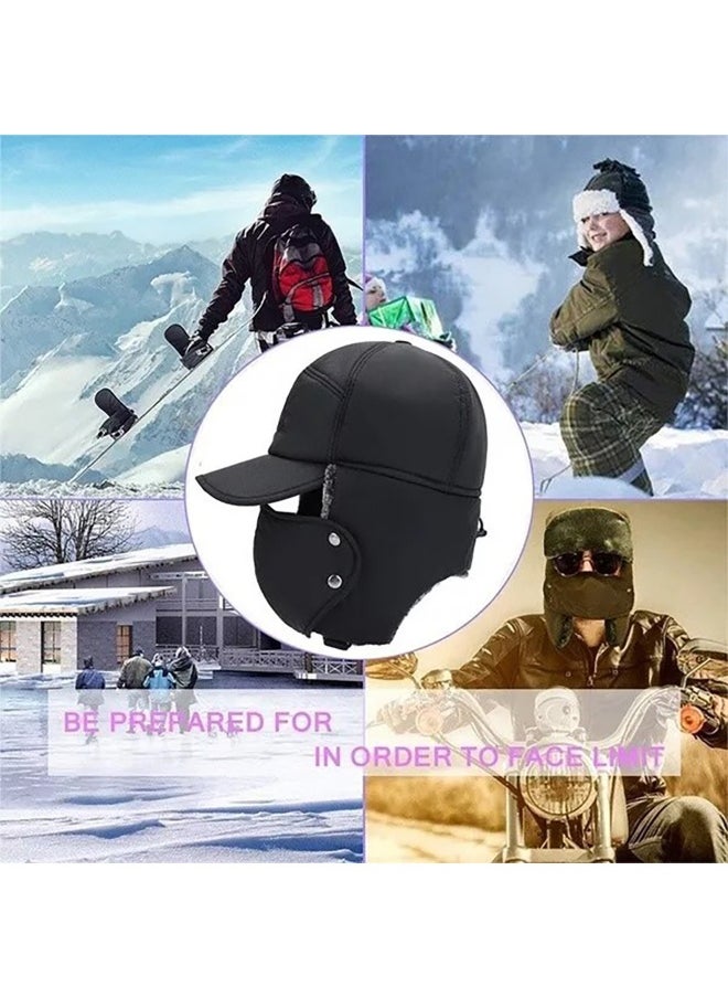 Full Face Winter Warm Hat With Detachable Mask, Men Winter Trapper Hat Snow Hats Thermal Windproof Hunting Skiing Cycling Ear Flaps Cold Weather Caps