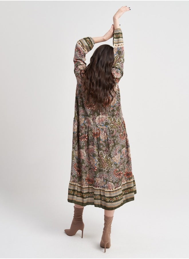 Bohemian Paisley Maxi Dress - Olive